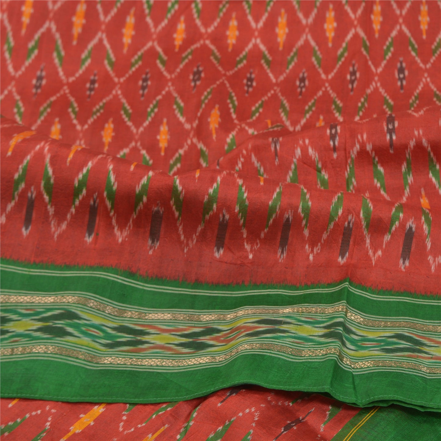 Sanskriti Vintage Pochampally Håndvævet Ikat Sarees Pure Silk Sari Craft Bæredygtigt stof