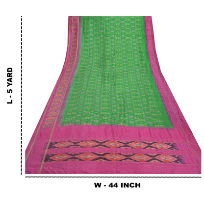 Sanskriti Vintage Pochampally Green Håndvævet Ikat Sarees Pure Silke Sari Bæredygtigt stof