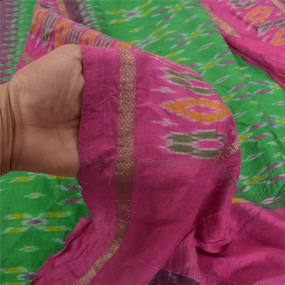 Sanskriti Vintage Pochampally Green Håndvævet Ikat Sarees Pure Silke Sari Bæredygtigt stof