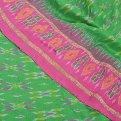 Sanskriti Vintage Pochampally Green Håndvævet Ikat Sarees Pure Silke Sari Bæredygtigt stof