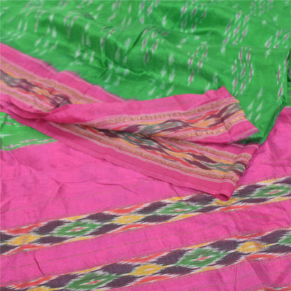 Sanskriti Vintage Pochampally Green Håndvævet Ikat Sarees Pure Silke Sari Bæredygtigt stof