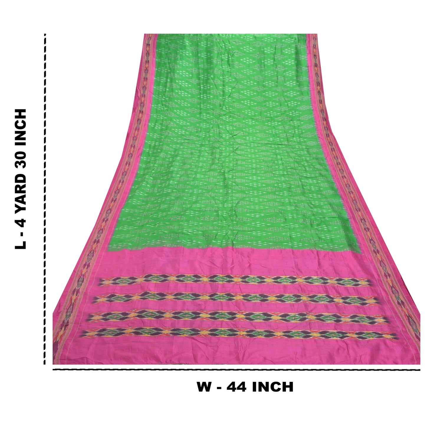 Sanskriti Vintage Pochampally Green Håndvævet Ikat Sarees Pure Silke Sari Bæredygtigt stof