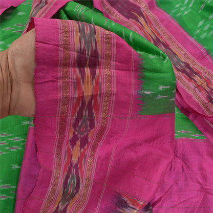 Sanskriti Vintage Pochampally Green Håndvævet Ikat Sarees Pure Silke Sari Bæredygtigt stof