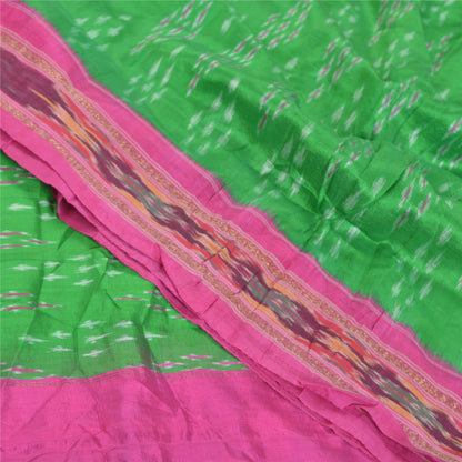 Sanskriti Vintage Pochampally Green Håndvævet Ikat Sarees Pure Silke Sari Bæredygtigt stof