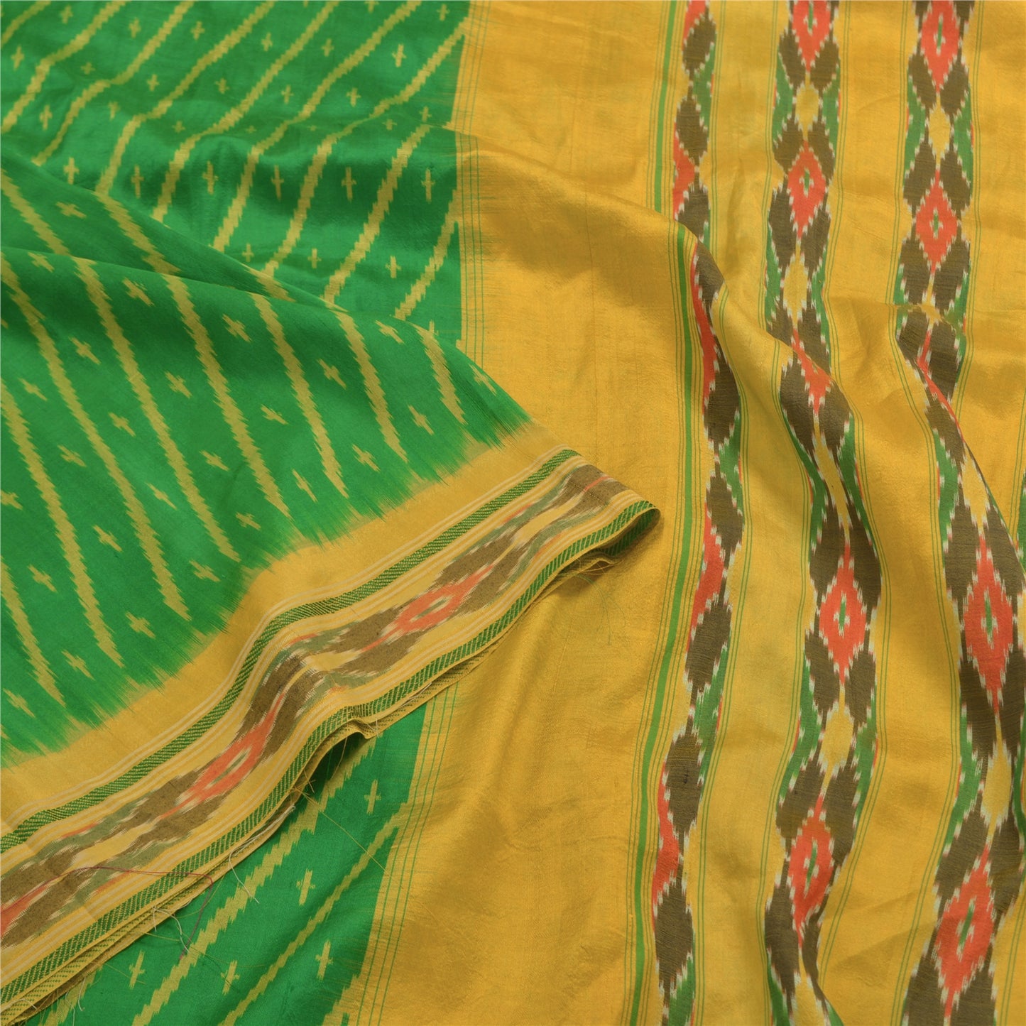 Sanskriti Vintage Pochampally Håndvævet Ikat Sarees Pure Silk Sari Craft Bæredygtigt stof