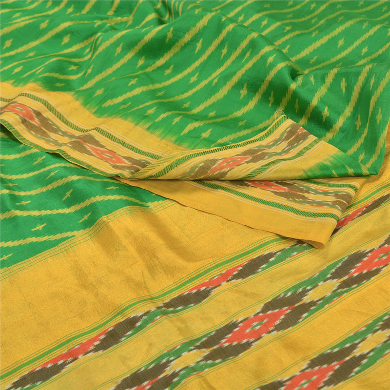 Sanskriti Vintage Pochampally Hand Woven Ikat Sarees Pure Silk Sari Craft Sustainable Fabric