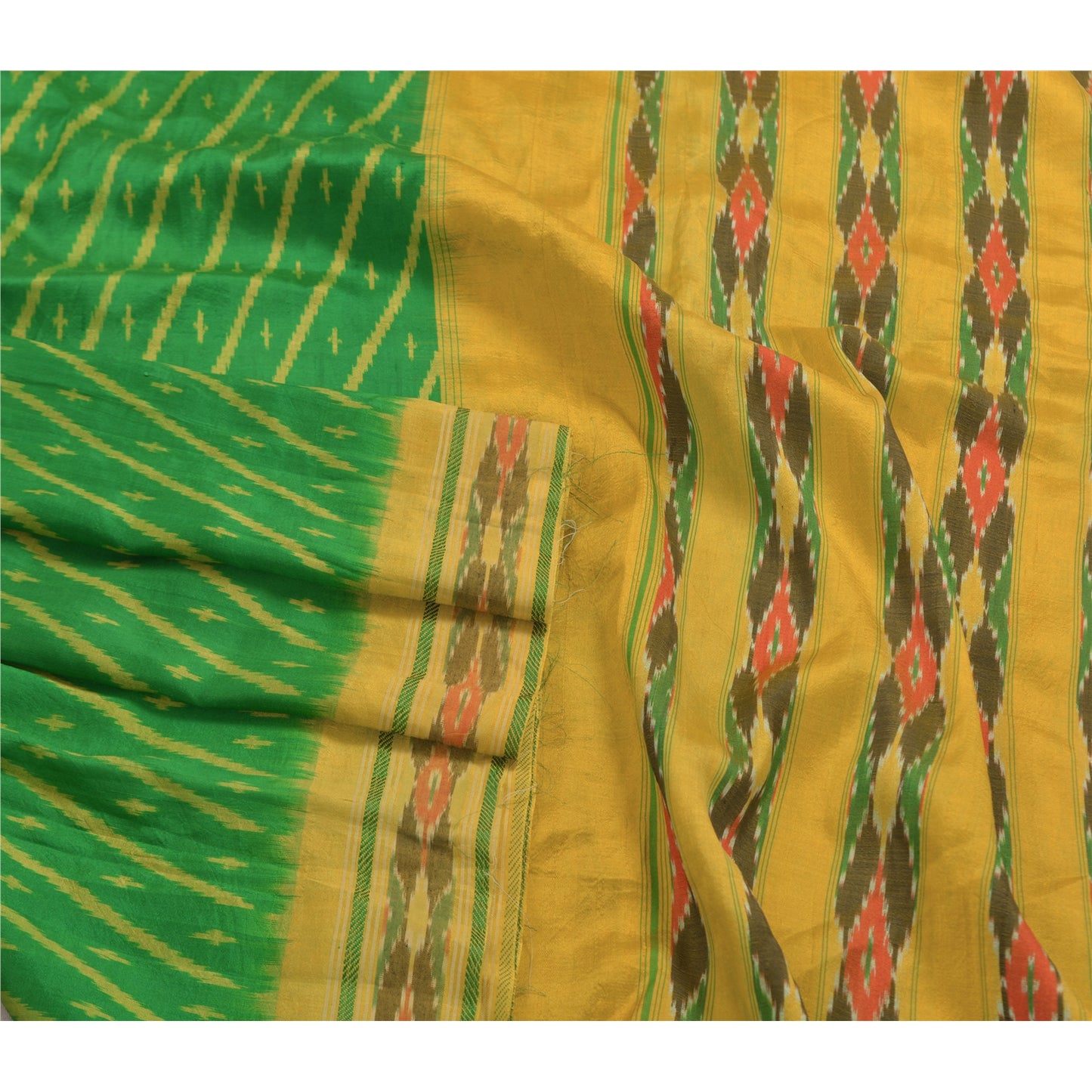 Sanskriti Vintage Pochampally Håndvævet Ikat Sarees Pure Silk Sari Craft Bæredygtigt stof