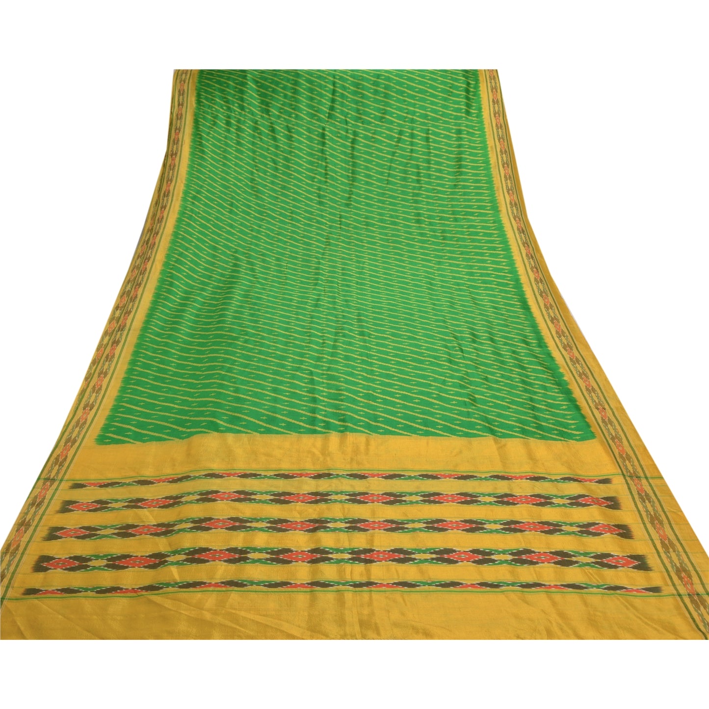 Sanskriti Vintage Pochampally Håndvævet Ikat Sarees Pure Silk Sari Craft Bæredygtigt stof