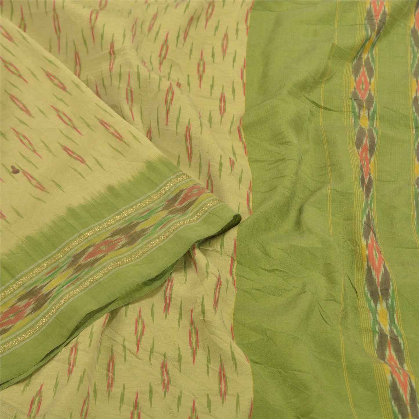 Sanskriti Vintage Pochampally Håndvævet Ikat Sarees Pure Silk Sari Craft Bæredygtigt stof