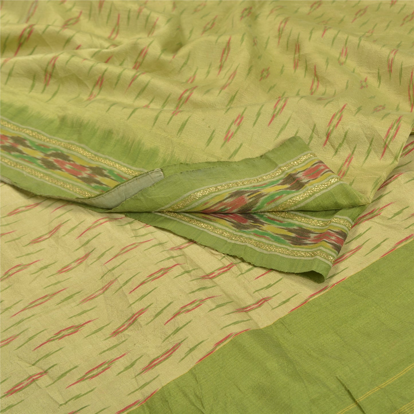 Sanskriti Vintage Pochampally Håndvævet Ikat Sarees Pure Silk Sari Craft Bæredygtigt stof