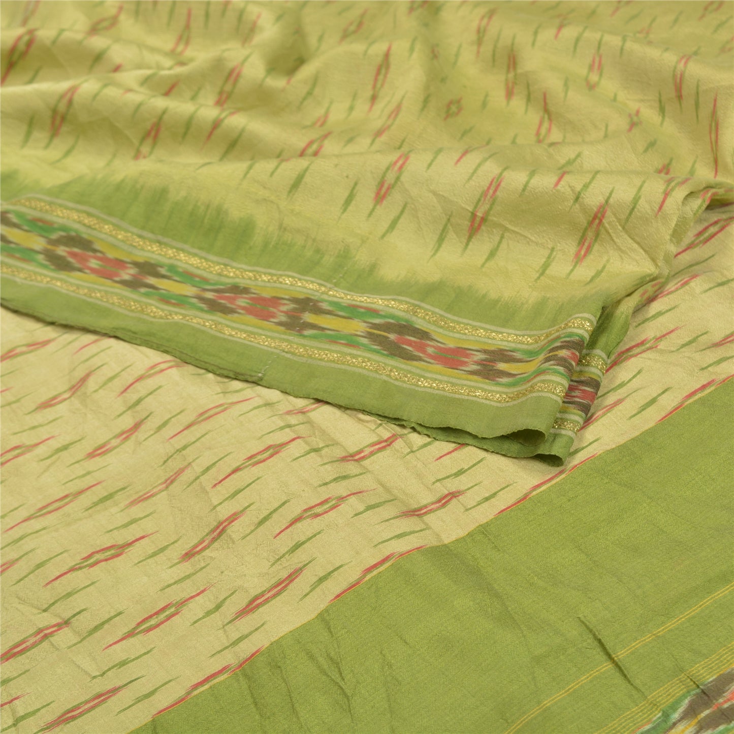 Sanskriti Vintage Pochampally Håndvævet Ikat Sarees Pure Silk Sari Craft Bæredygtigt stof