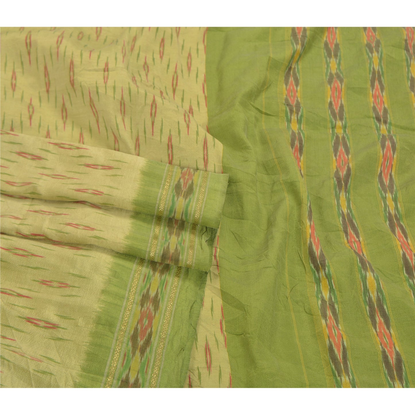Sanskriti Vintage Pochampally Håndvævet Ikat Sarees Pure Silk Sari Craft Bæredygtigt stof