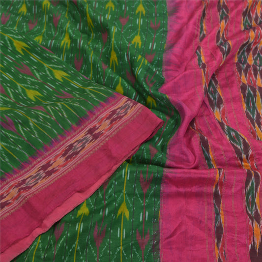 Sanskriti Vintage Pochampally Håndvævet Ikat Sarees Pure Silk Sari Craft Bæredygtigt stof