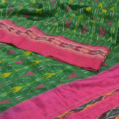 Sanskriti Vintage Pochampally Håndvævet Ikat Sarees Pure Silk Sari Craft Bæredygtigt stof