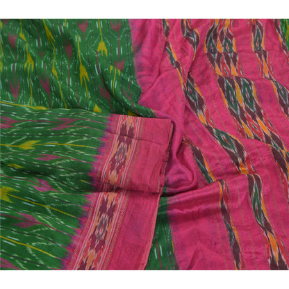 Sanskriti Vintage Pochampally Håndvævet Ikat Sarees Pure Silk Sari Craft Bæredygtigt stof