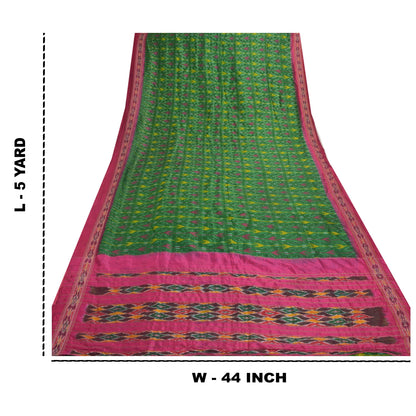 Sanskriti Vintage Pochampally Håndvævet Ikat Sarees Pure Silk Sari Craft Bæredygtigt stof