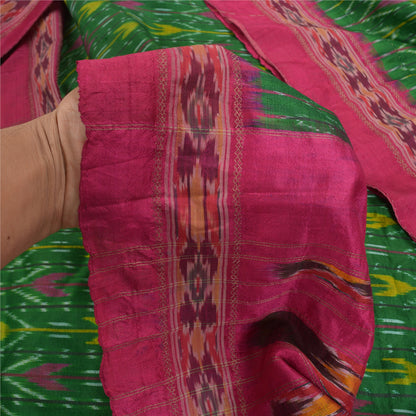 Sanskriti Vintage Pochampally Håndvævet Ikat Sarees Pure Silk Sari Craft Bæredygtigt stof