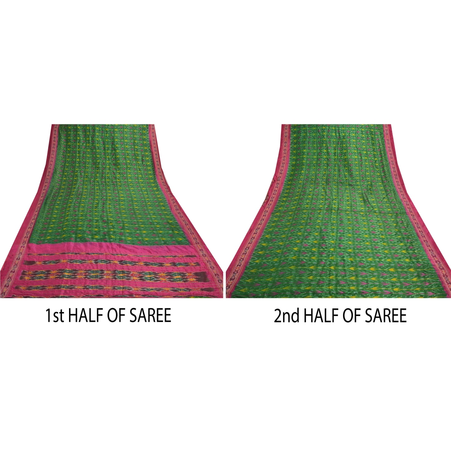 Sanskriti Vintage Pochampally Håndvævet Ikat Sarees Pure Silk Sari Craft Bæredygtigt stof