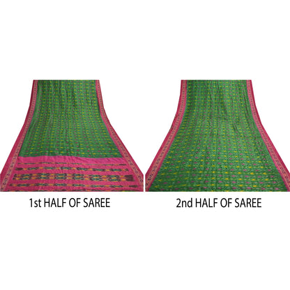 Sanskriti Vintage Pochampally Håndvævet Ikat Sarees Pure Silk Sari Craft Bæredygtigt stof