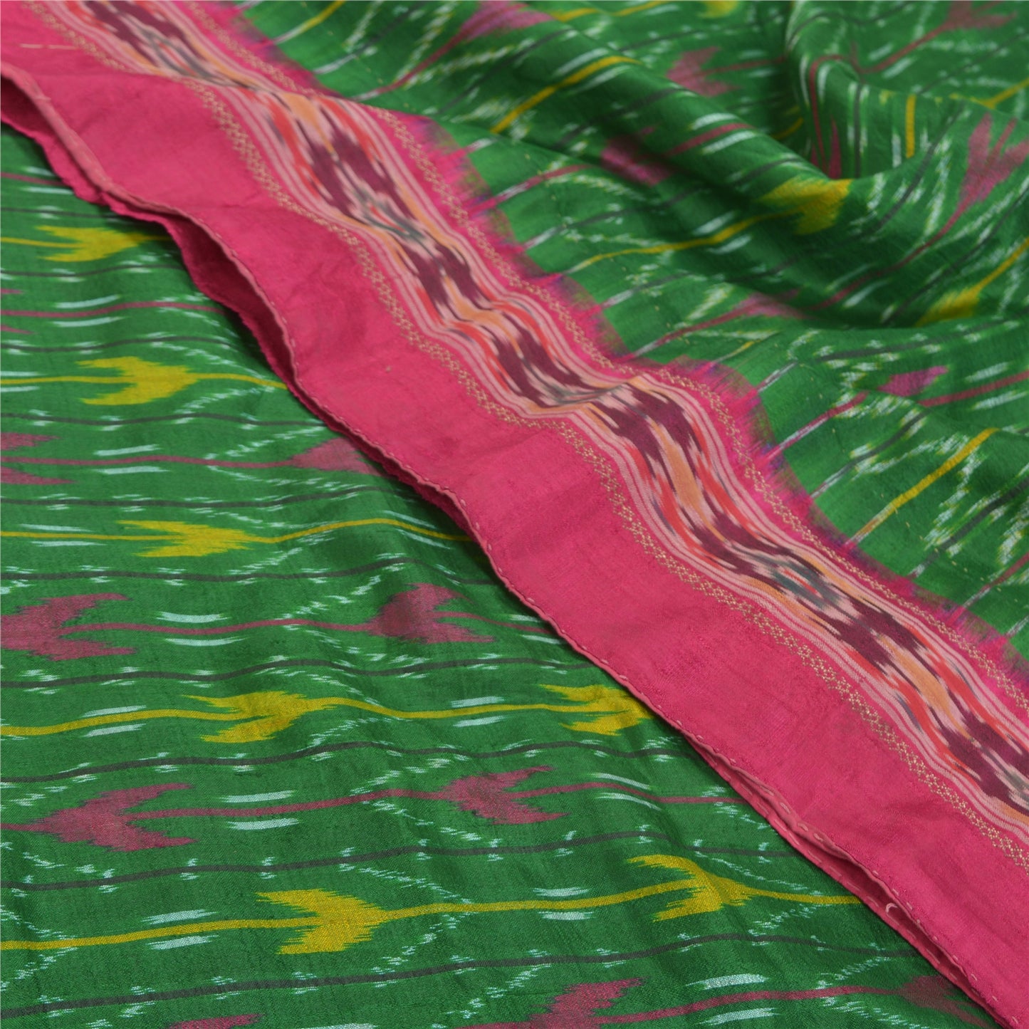 Sanskriti Vintage Pochampally Håndvævet Ikat Sarees Pure Silk Sari Craft Bæredygtigt stof