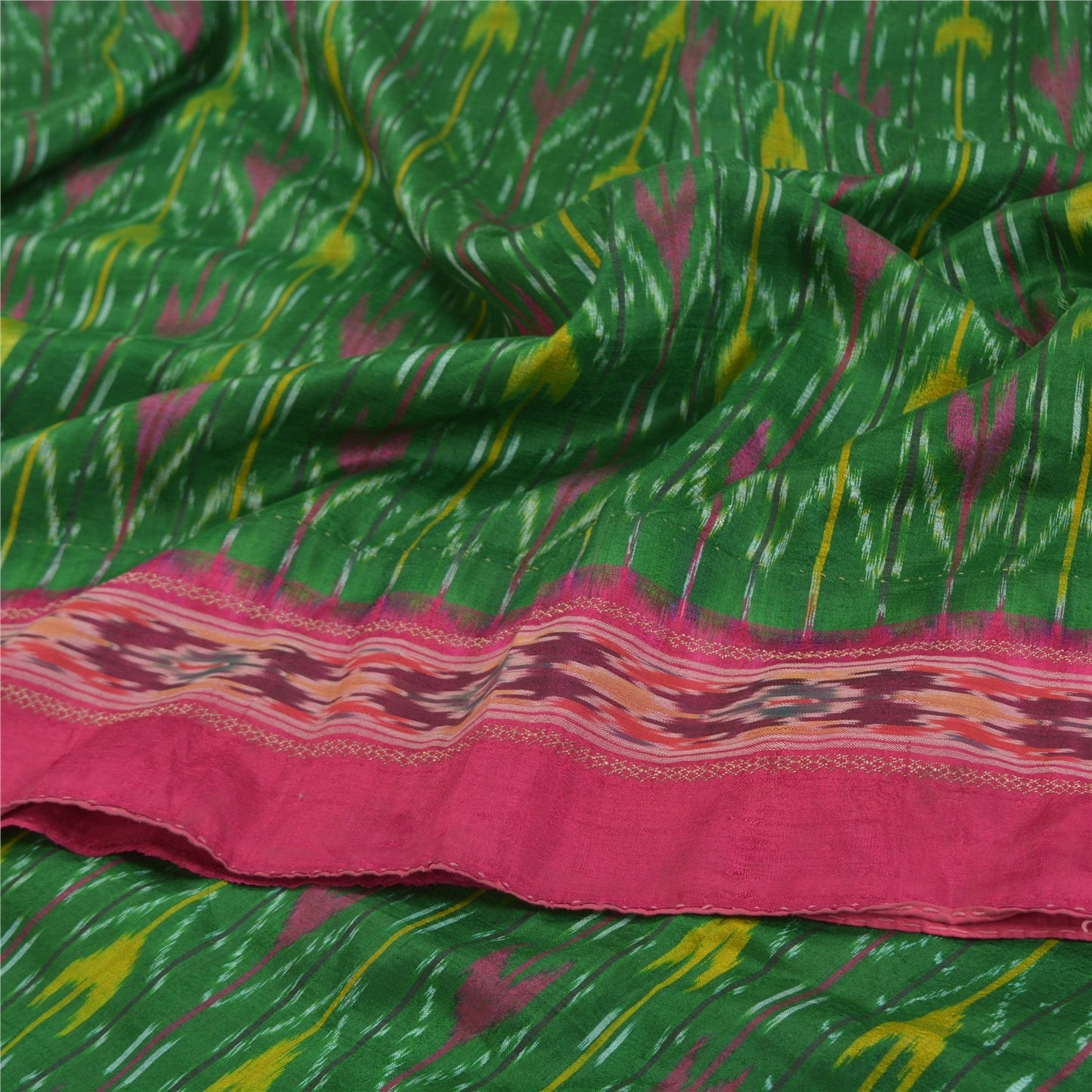 Sanskriti Vintage Pochampally Håndvævet Ikat Sarees Pure Silk Sari Craft Bæredygtigt stof