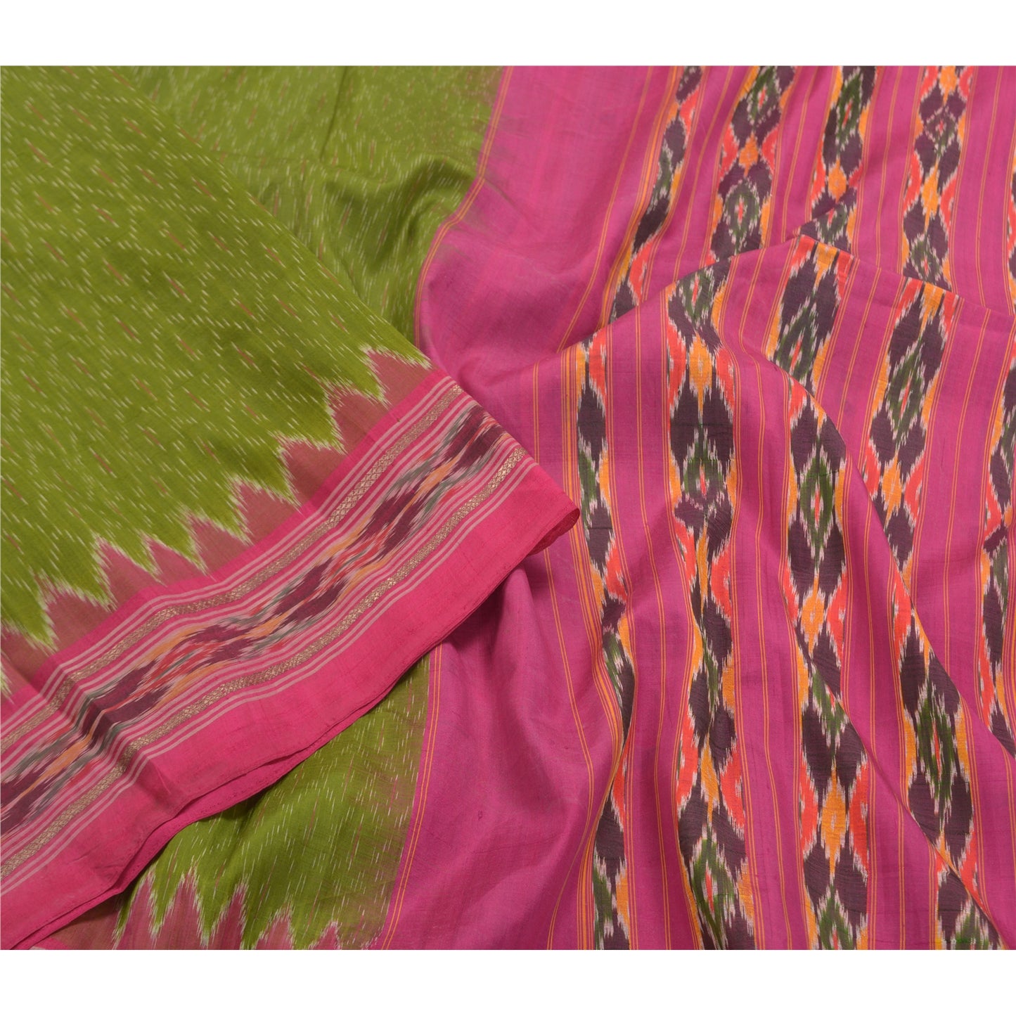 Sanskriti Vintage Green Saree 100% ren silke Ikat vævet arbejde Patola Ikat Sari