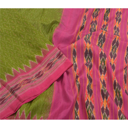 Sanskriti Vintage Green Saree 100% ren silke Ikat vævet arbejde Patola Ikat Sari