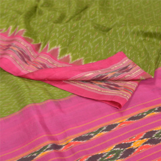 Sanskriti Vintage Green Saree 100% ren silke Ikat vævet arbejde Patola Ikat Sari