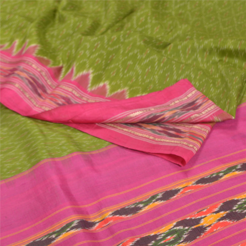 Sanskriti Vintage Handwoven Ikat Silk Sari: Green & Pink Pochampally Saree by upholstery fabric