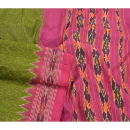 Sanskriti Vintage Green Saree 100% ren silke Ikat vævet arbejde Patola Ikat Sari
