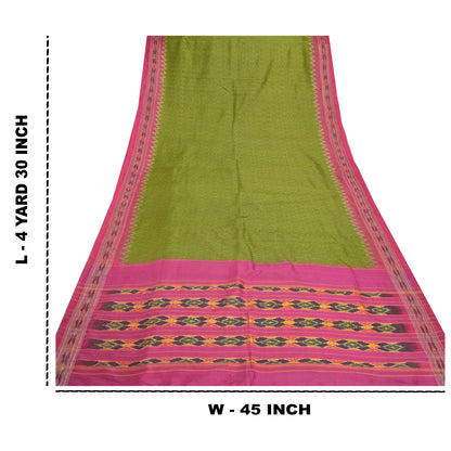 Sanskriti Vintage Green Saree 100% ren silke Ikat vævet arbejde Patola Ikat Sari