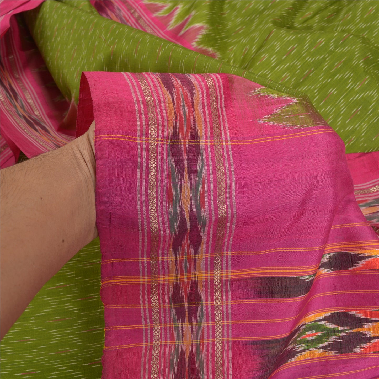Sanskriti Vintage Green Saree 100% ren silke Ikat vævet arbejde Patola Ikat Sari