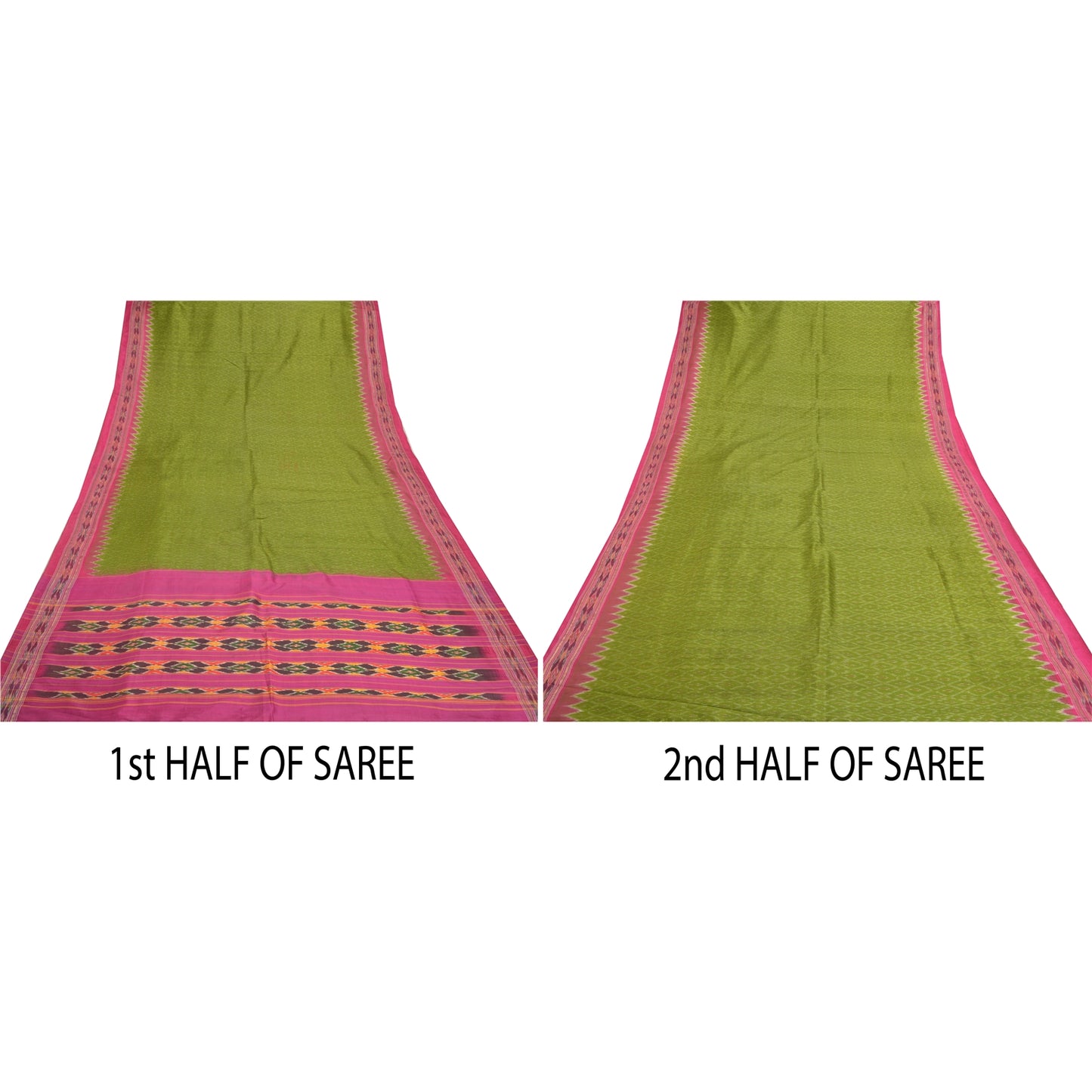 Sanskriti Vintage Green Saree 100% ren silke Ikat vævet arbejde Patola Ikat Sari