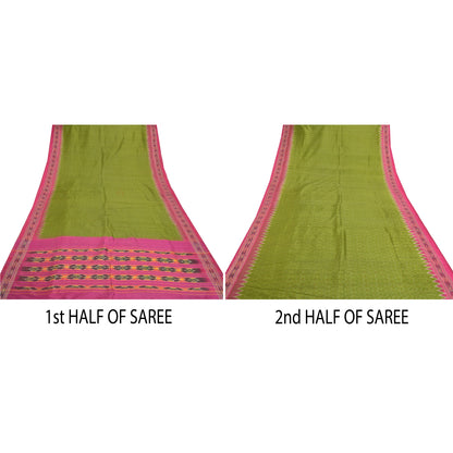 Sanskriti Vintage Green Saree 100% ren silke Ikat vævet arbejde Patola Ikat Sari