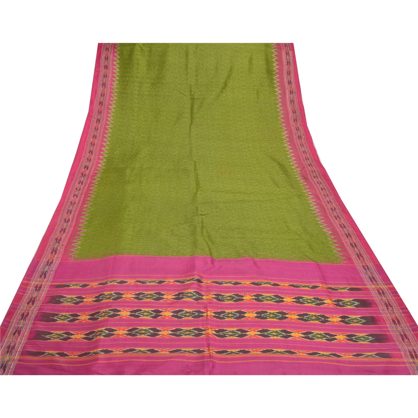 Sanskriti Vintage Green Saree 100% ren silke Ikat vævet arbejde Patola Ikat Sari