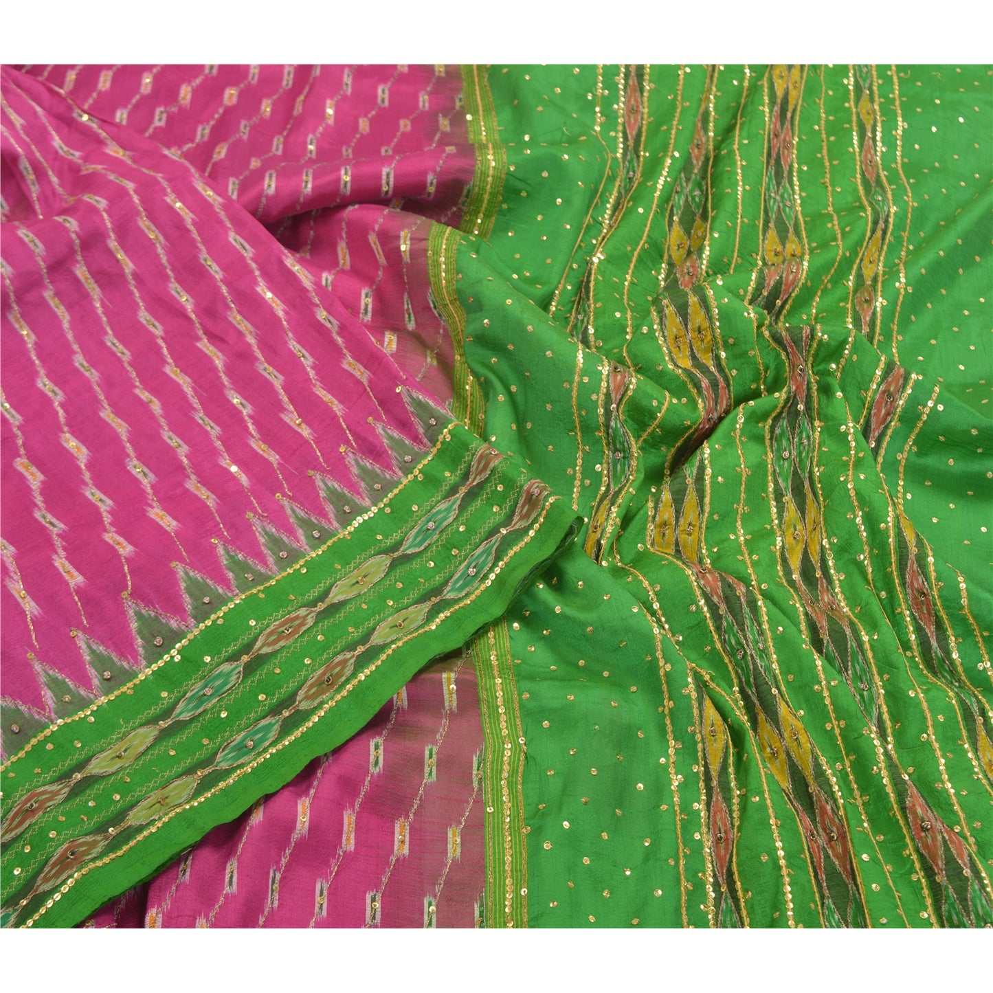 Sanskriti Vintage Pink Saree 100% ren silke Ikat vævet arbejde Patola Ikat Sari