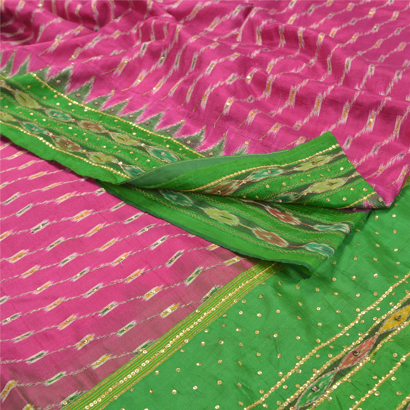 Sanskriti Vintage Pink Saree 100% ren silke Ikat vævet arbejde Patola Ikat Sari