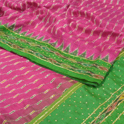 Sanskriti Vintage Pink Saree 100% ren silke Ikat vævet arbejde Patola Ikat Sari