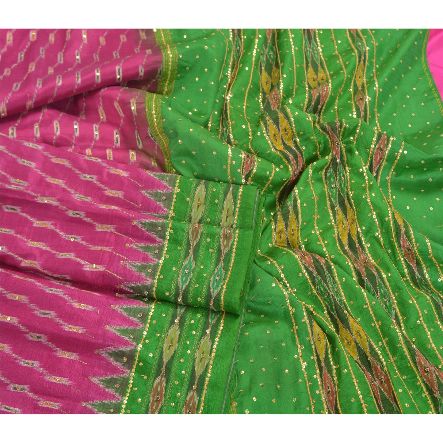 Sanskriti Vintage Pink Saree 100% ren silke Ikat vævet arbejde Patola Ikat Sari