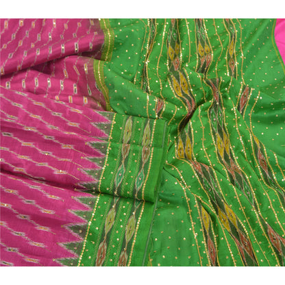 Sanskriti Vintage Pink Saree 100% ren silke Ikat vævet arbejde Patola Ikat Sari