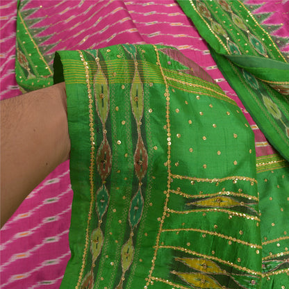 Sanskriti Vintage Pink Saree 100% ren silke Ikat vævet arbejde Patola Ikat Sari