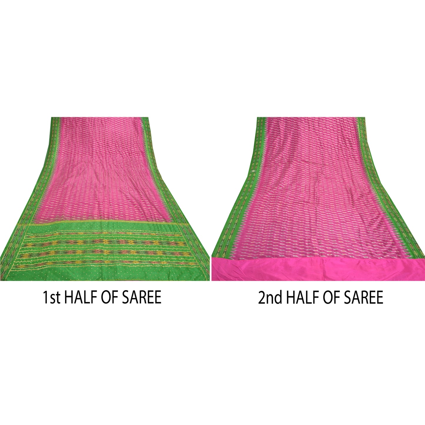 Sanskriti Vintage Pink Saree 100% ren silke Ikat vævet arbejde Patola Ikat Sari