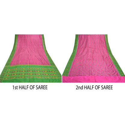 Sanskriti Vintage Pink Saree 100% ren silke Ikat vævet arbejde Patola Ikat Sari