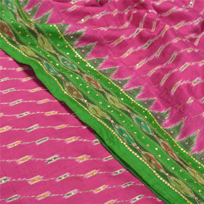 Sanskriti Vintage Pink Saree 100% ren silke Ikat vævet arbejde Patola Ikat Sari