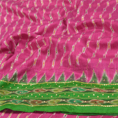 Sanskriti Vintage Pink Saree 100% ren silke Ikat vævet arbejde Patola Ikat Sari