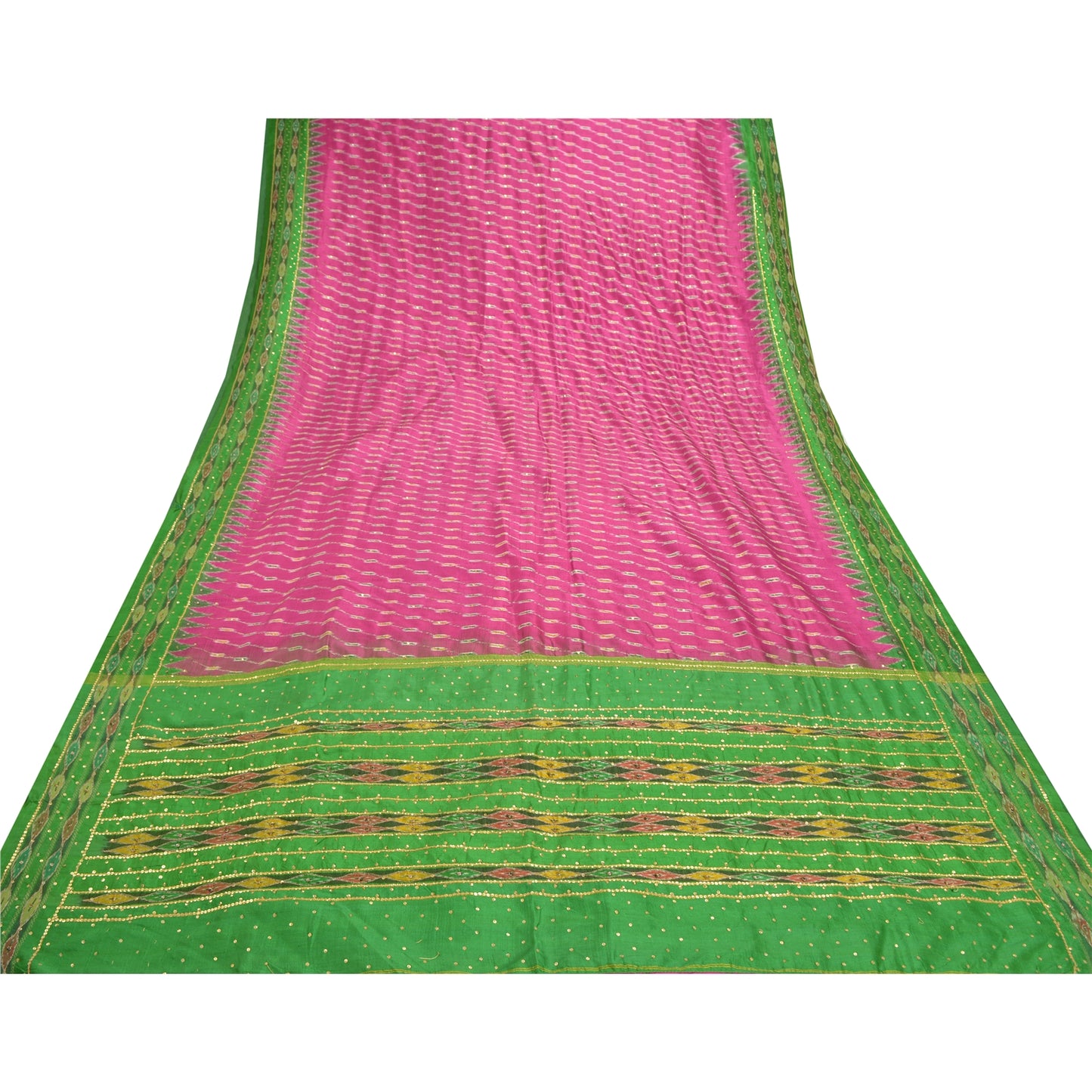 Sanskriti Vintage Pink Saree 100% ren silke Ikat vævet arbejde Patola Ikat Sari