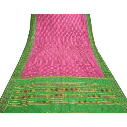 Sanskriti Vintage Pink Saree 100% ren silke Ikat vævet arbejde Patola Ikat Sari