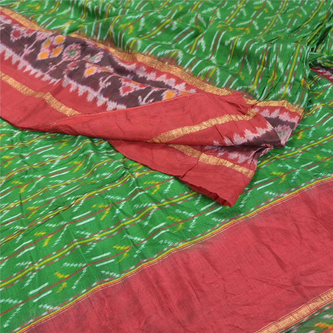 Sanskriti Vintage Pochampally Hand Woven Ikat Sarees Pure Silk Sari Craft Fabric