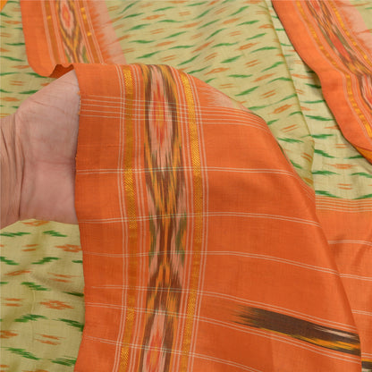 Sanskriti Vintage Pochampally Green Hand Woven Ikat Sarees Pure Silk Sari Sustainable Fabric