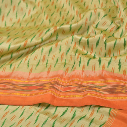Sanskriti Vintage Pochampally Green Hand Woven Ikat Sarees Pure Silk Sari Sustainable Fabric